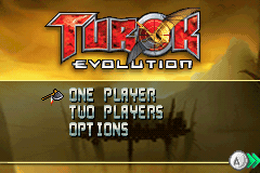 Turok Evolution title screen for GameBoy Advance
